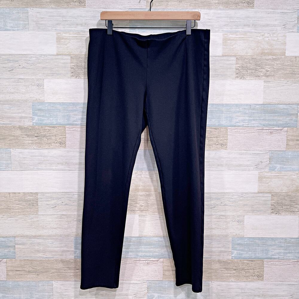 Eileen Fisher Pull On Tapered Ponte Knit Pants Black Stretch Work Womens Large